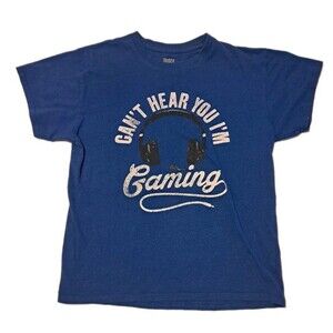 Brisco Men’s Large Blue “Can’t Hear You I’m Gaming” Funny Gamer Distressed Tee